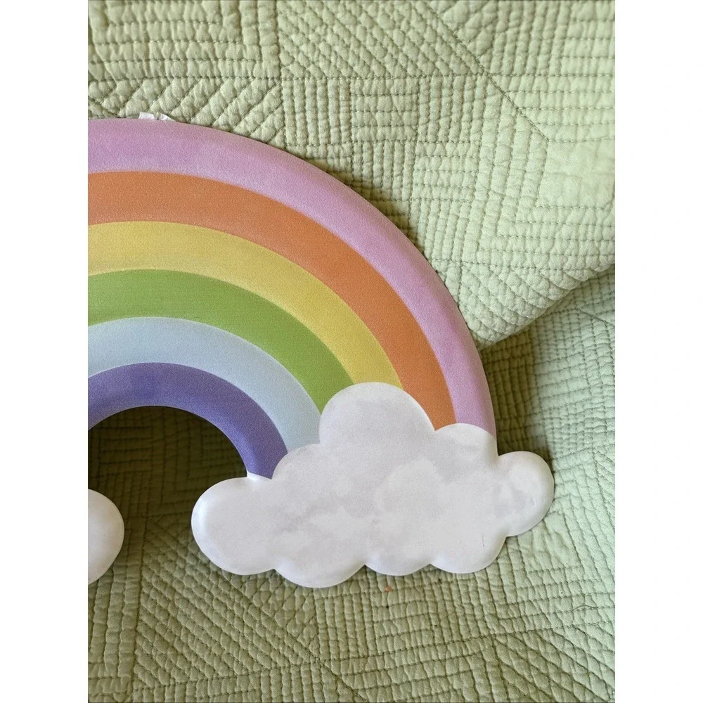 Rainbow & Clouds Pastel Metal Wall Decoration w Hanger 15 X 8